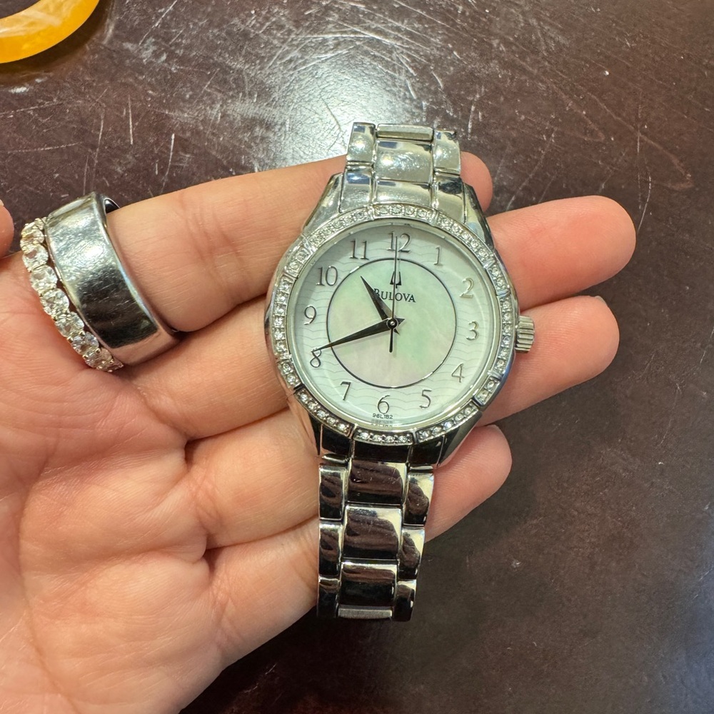 Bulova Silver Watch with Crystal Accents